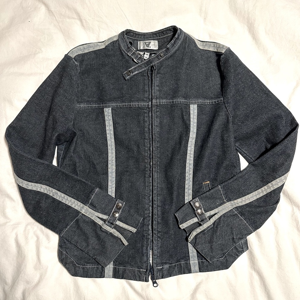 Moto vintage dark denim Jean Jacket Y2K